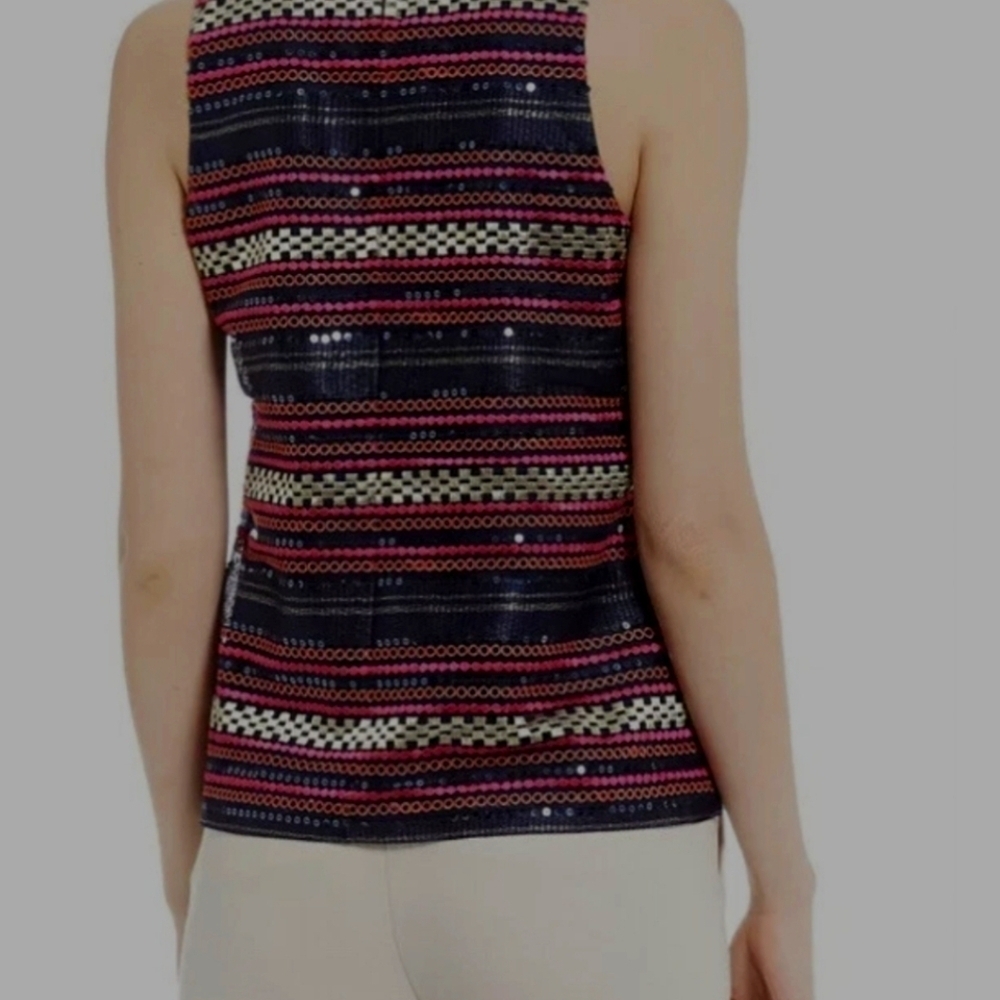 Trina Turk Aracari Sequin Embroidered Sleeveless Blouse Tank Sleeveless Size 8‌ - Picture 2 of 10